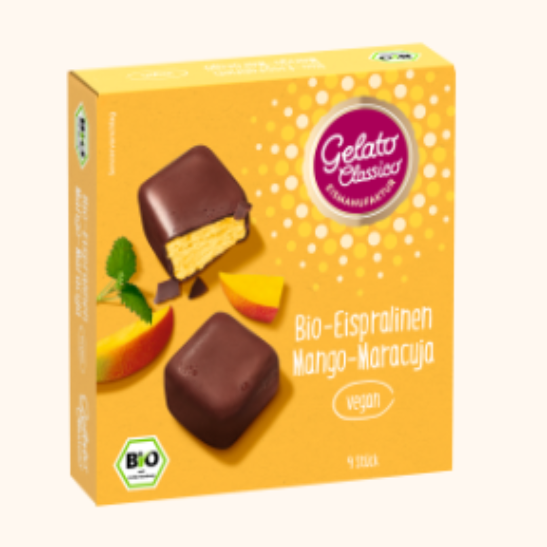 Organic Ice Cream Chocolates Mango Maracuja Exotic Flavor Frozen Treat with Tropical Taste Delight