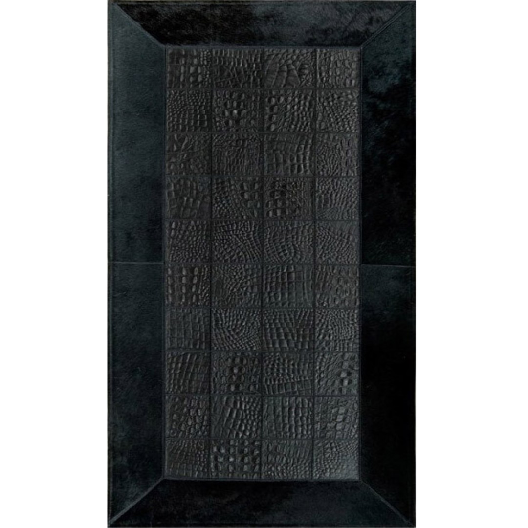 Achilles Black Luxury Cowhide Leather Rug Premium Natural Hide Carpet Elegant Home Decor
