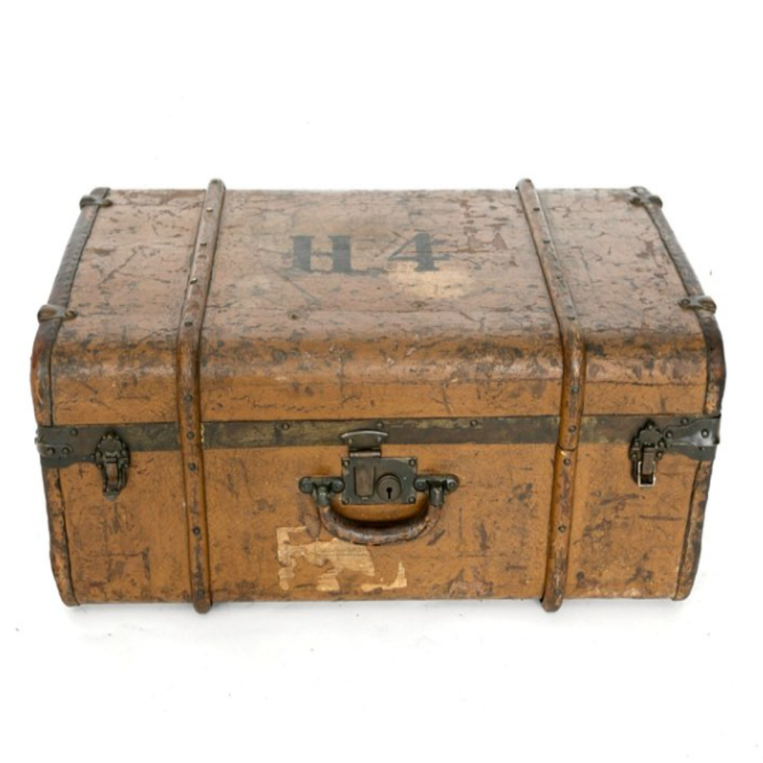 Antique Leather Trunk 1900 Vintage Storage Chest Premium Classic Leather Trunk Decorative Piece