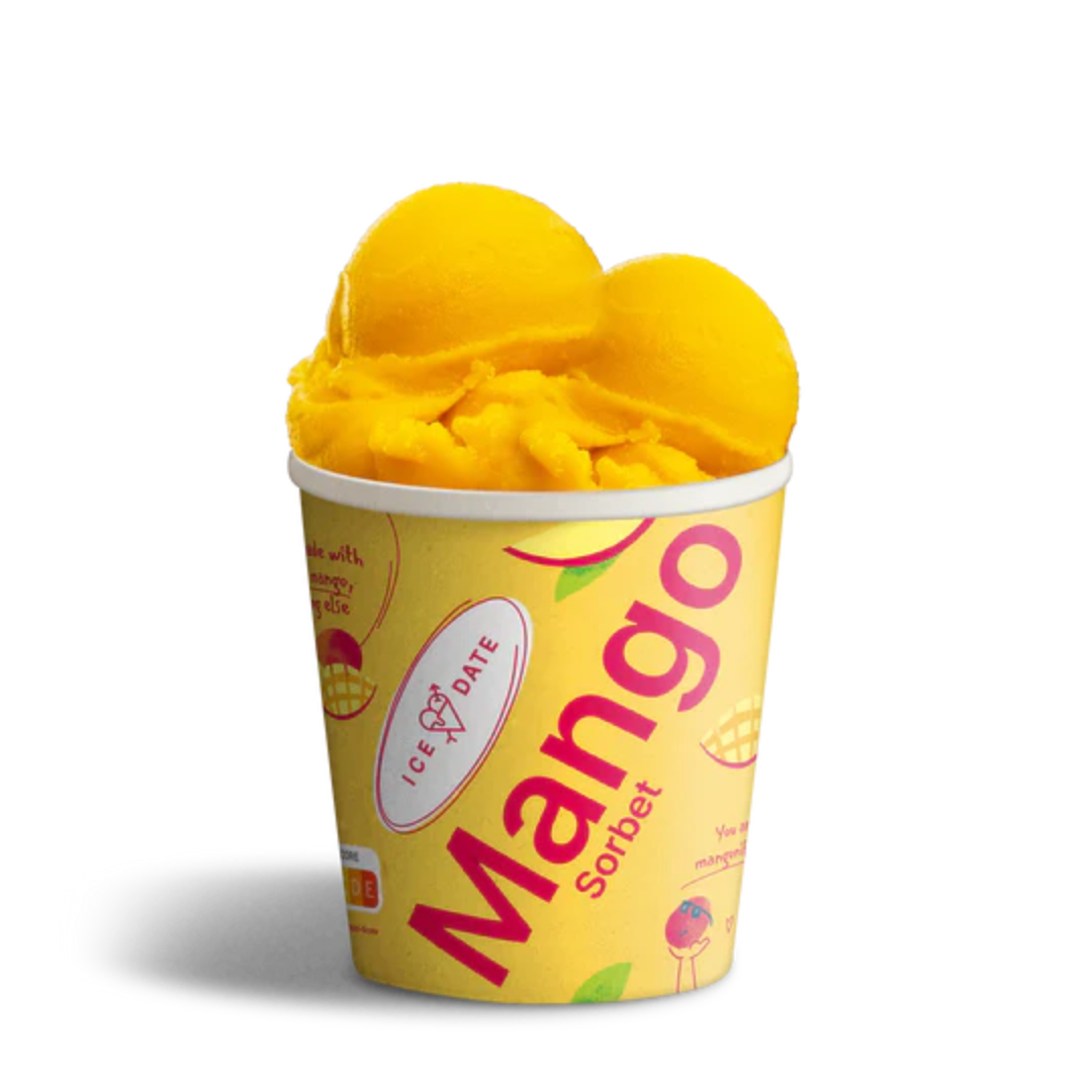 IceDate Mango Sorbet Organic 450ml Pack of 6 Refreshing Vegan Frozen Dessert Natural Fruit Flavor.