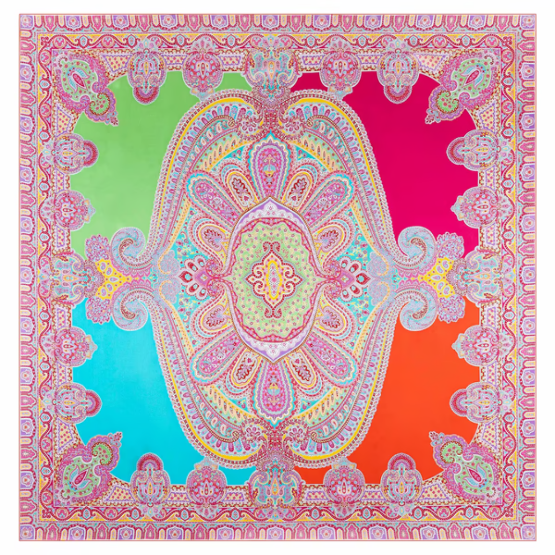 Order Colorblocking Silk Scarf 140x140 Multi Flamingo Orange Luxury Fashion Scarf Online
