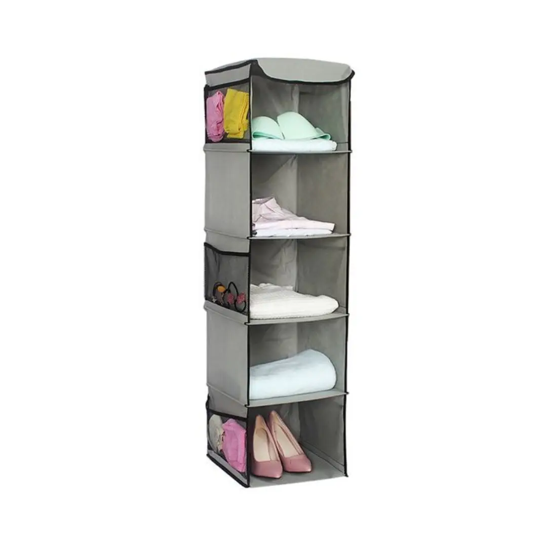 Grey 5-Shelf Hanging Closet Organizer – Space-Saving Storage | Wholesale from India