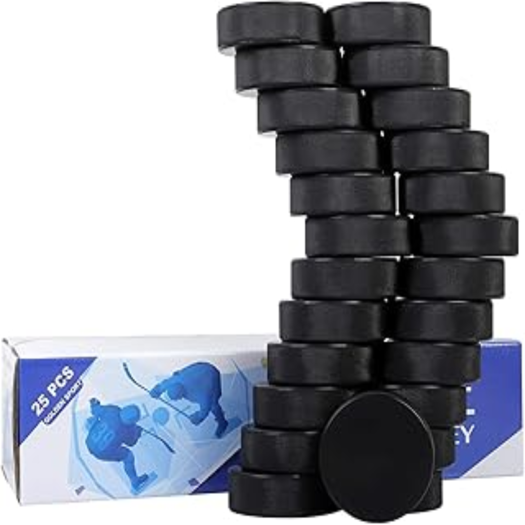 Golden Sport Ice Official Hockey Pucks, 25pcs, Official Regulation, Diameter 3", Thickness 1", 6oz, Black