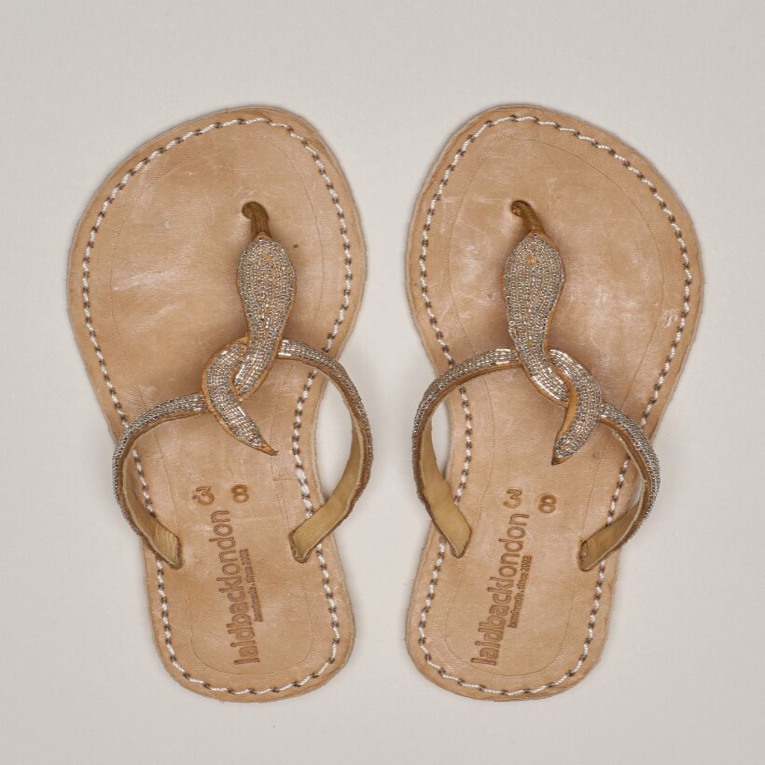 Lana Women’s Flat Sandals – Light Brown & Silver Style UK Supplier