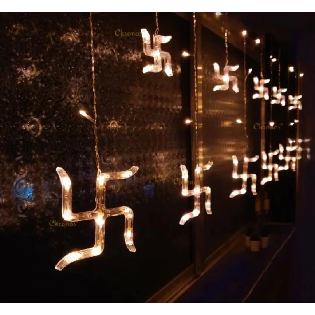 SWASTIK 6+6 Diwali Curtain Lights – Warm White Festive Glow 