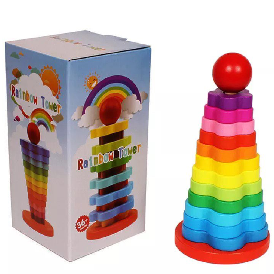 Multicolor Wooden Rainbow Stacking Tower Educational Toy Learning Game