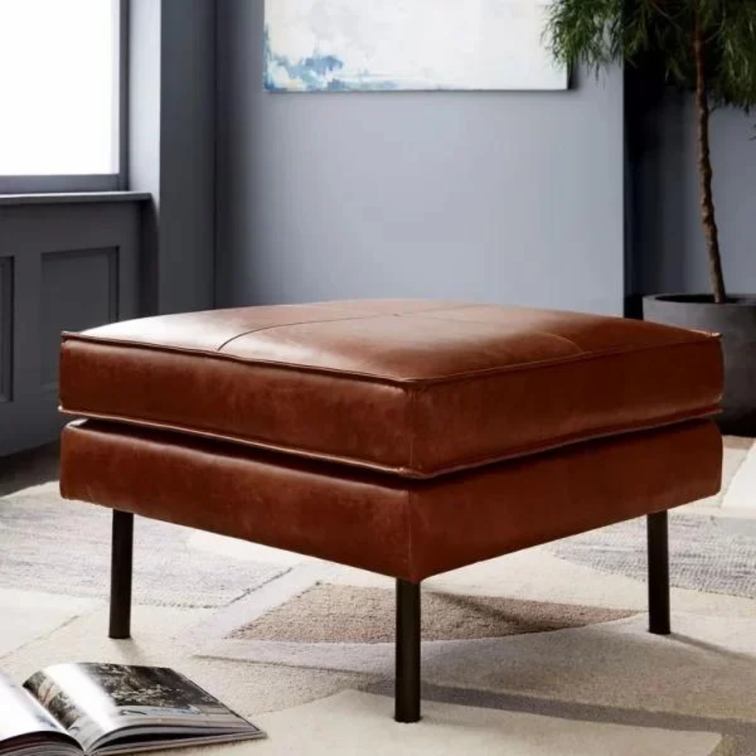 Axel Leather Ottoman Tan Colour