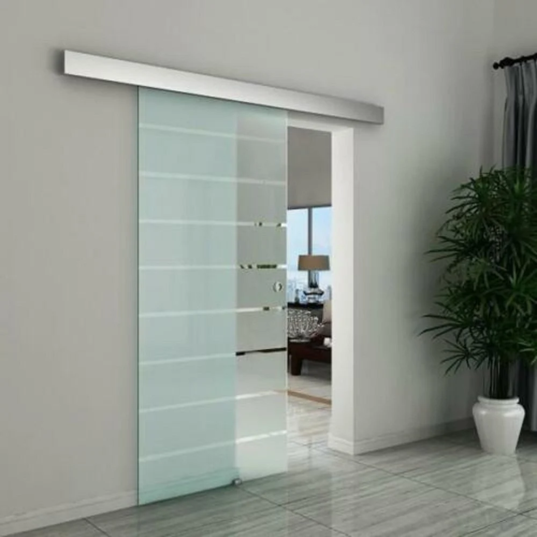 Black Manual Sliding Glass Partition Door