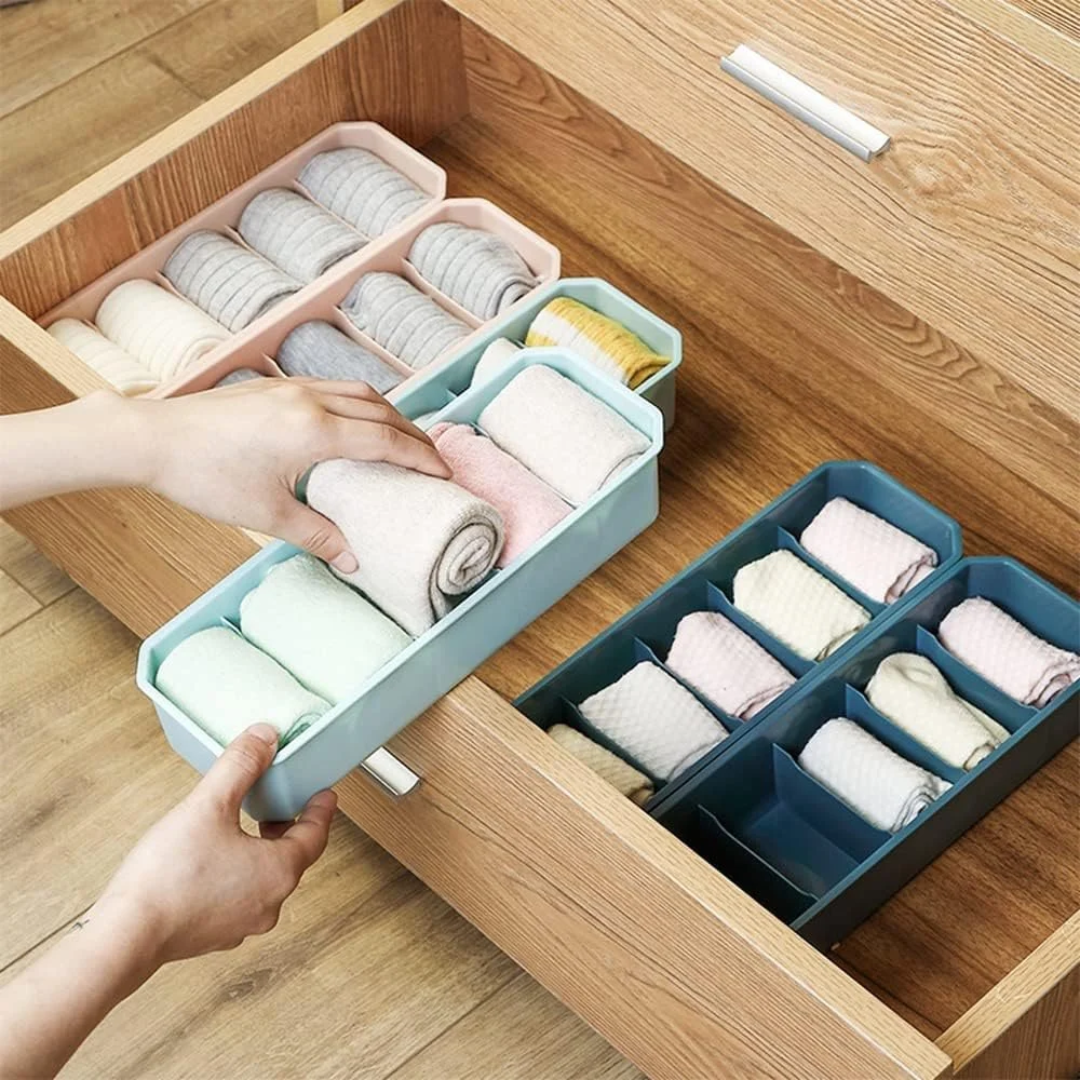 Natural 5 Grid Plastic Storage Box Drawer Organizer (4 Drawers)