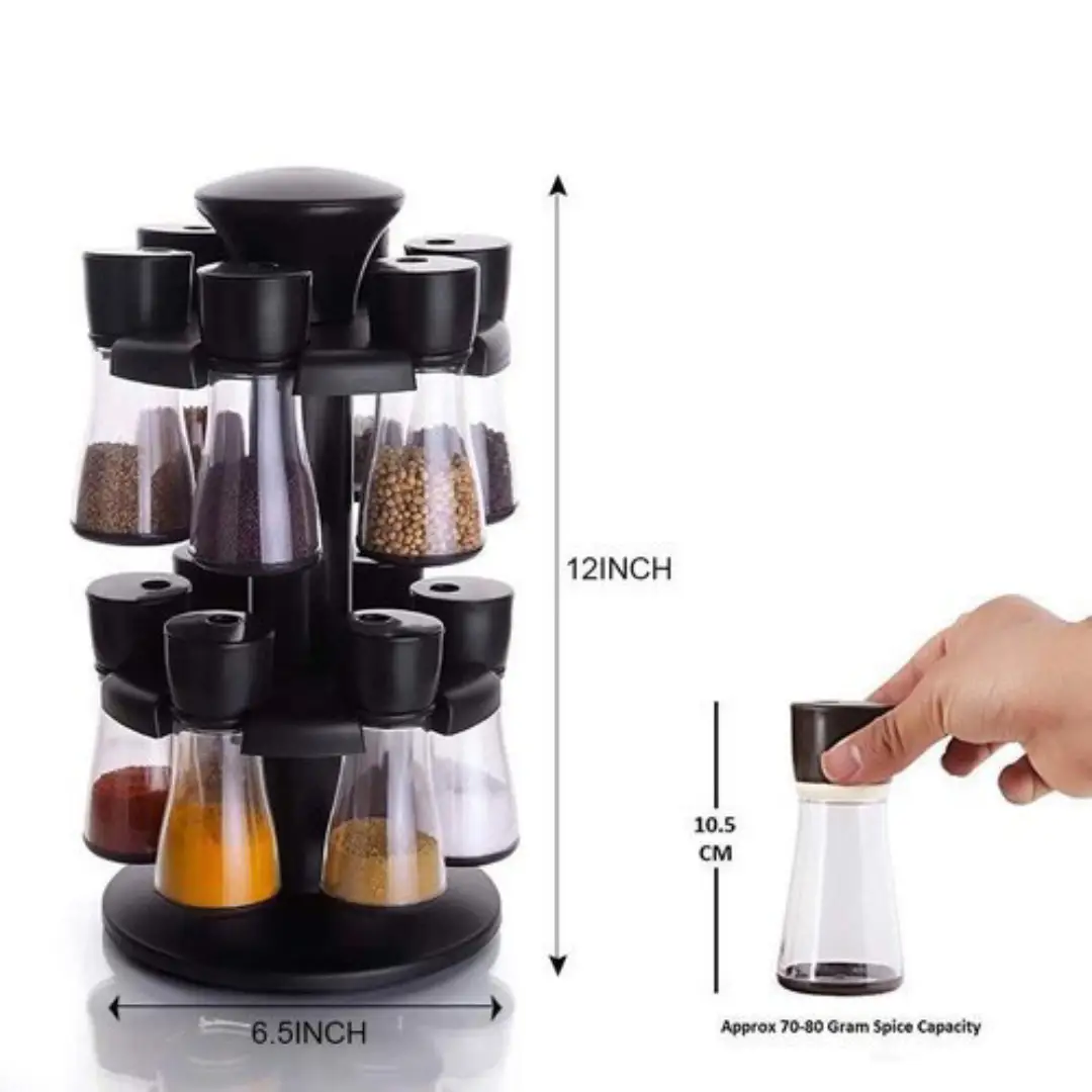 SRK Condiment Set Spice Rack - Premium Multipurpose Revolving Plastic Spice Rack 12 PC