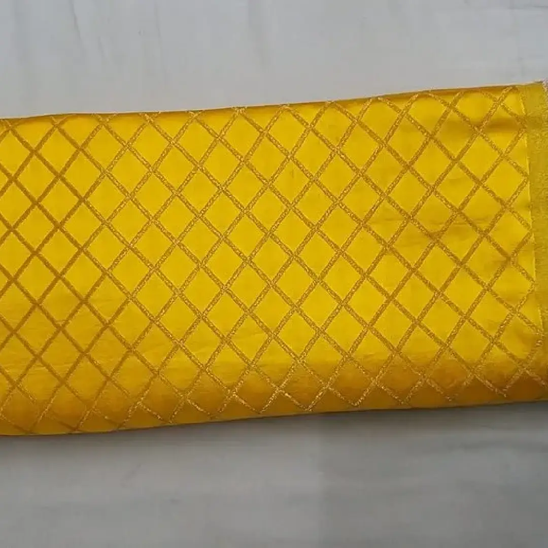 Houndstooth Wool Blend Fabric: Stylish Yellow Block Print Design 