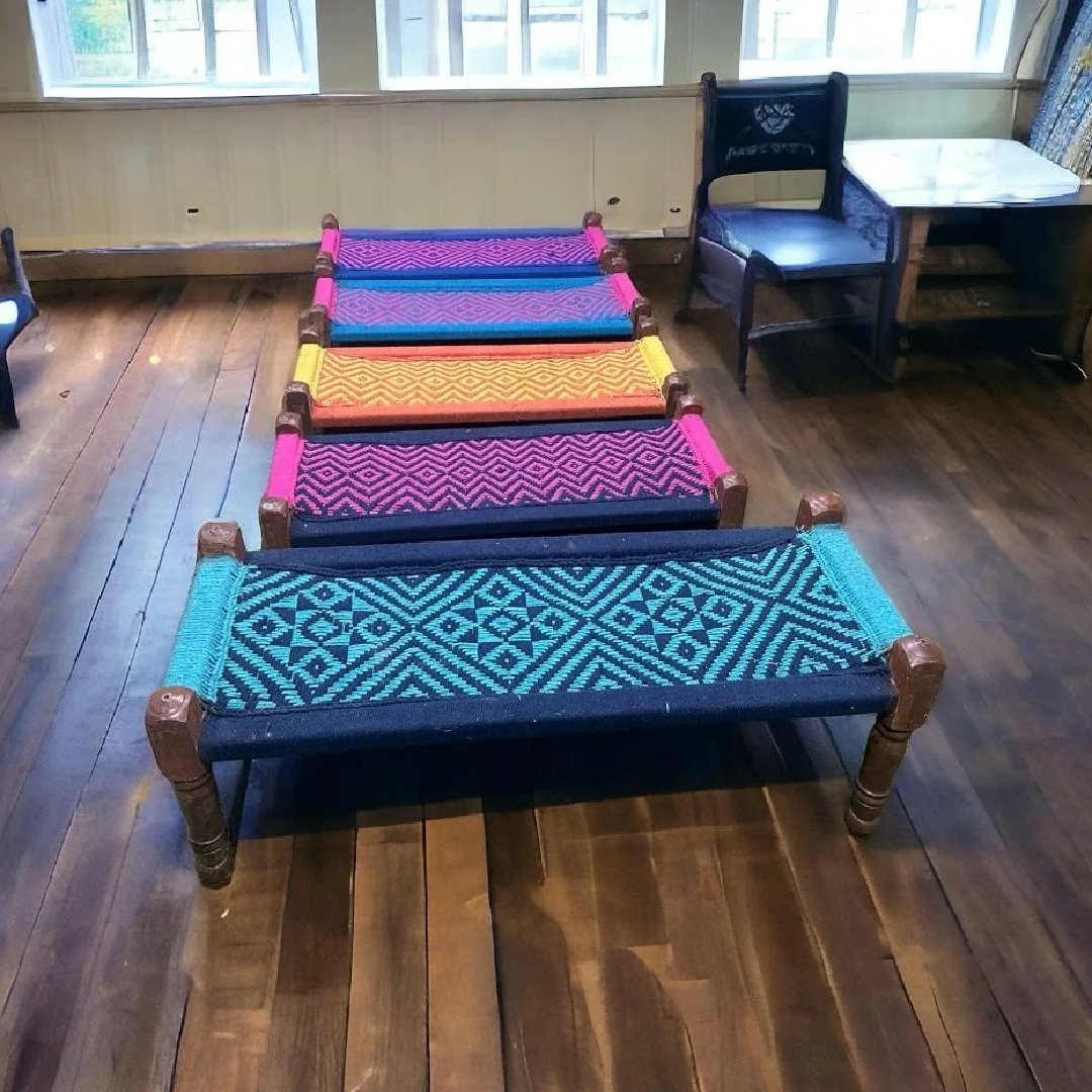 Handmade Bench Cotton Rope Sheesham Wood Living Seating Bench for Living Room