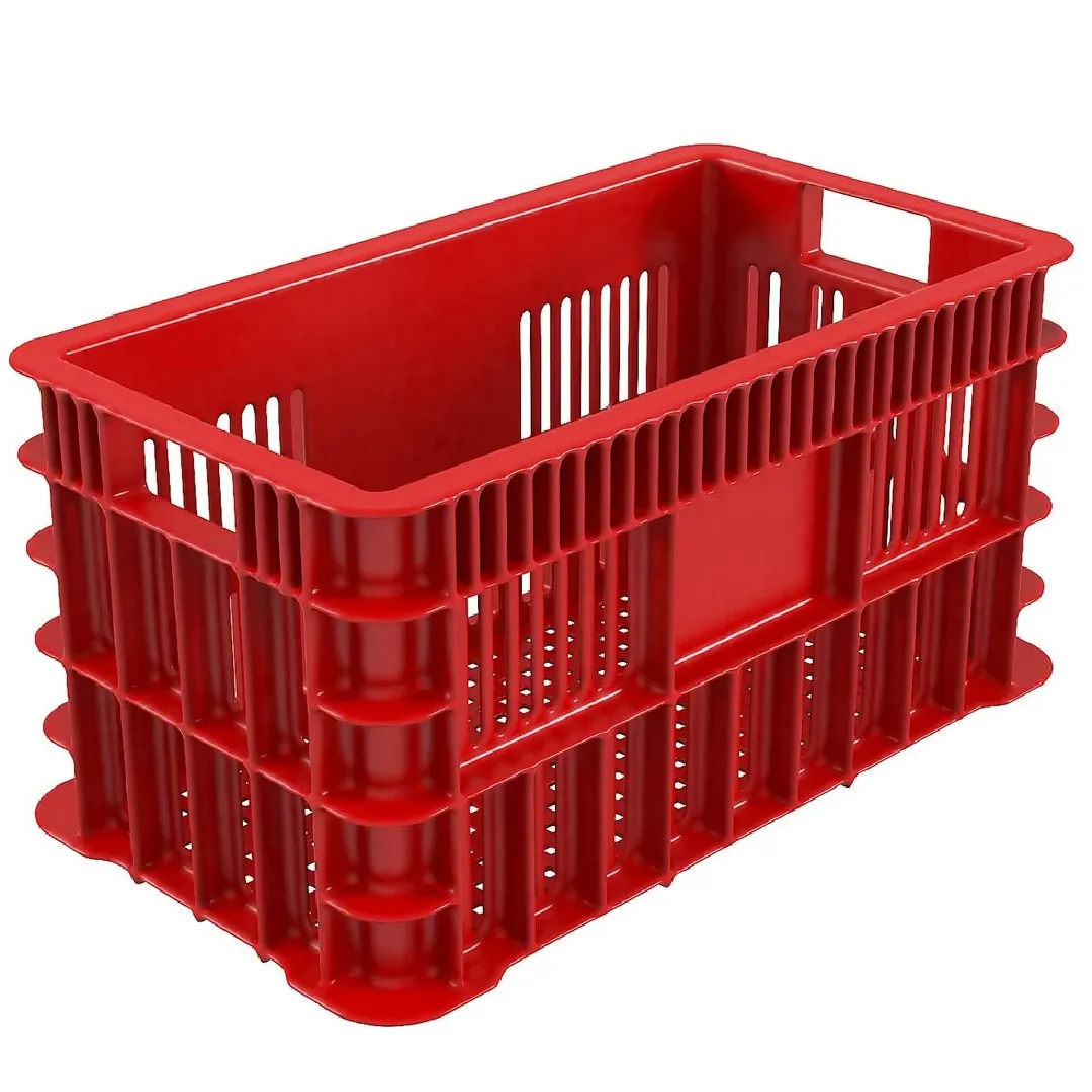 Rectangular Mesh Plastic Vegetable Crate - Ventilated & Sturdy Brown