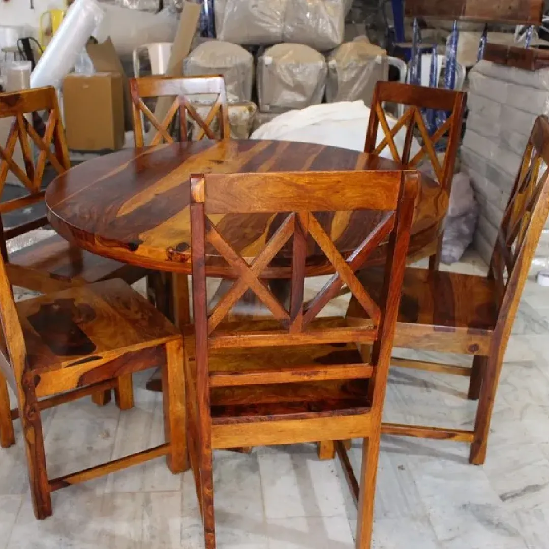 Round Plywood Dining Table Set - 3 Seater, Compact & Stylish